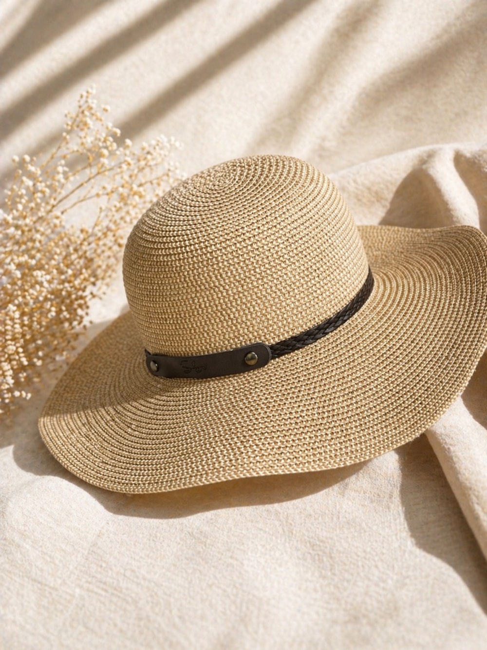 Packable Straw Sun Hat with Braided Band - Natural